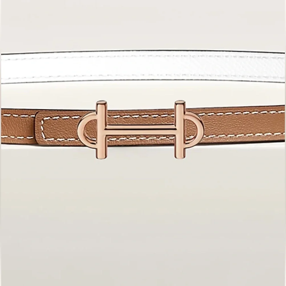 Hermes Women’s 13mm Reversible Leather Belt w/Gamma Buckle in Rose Gold